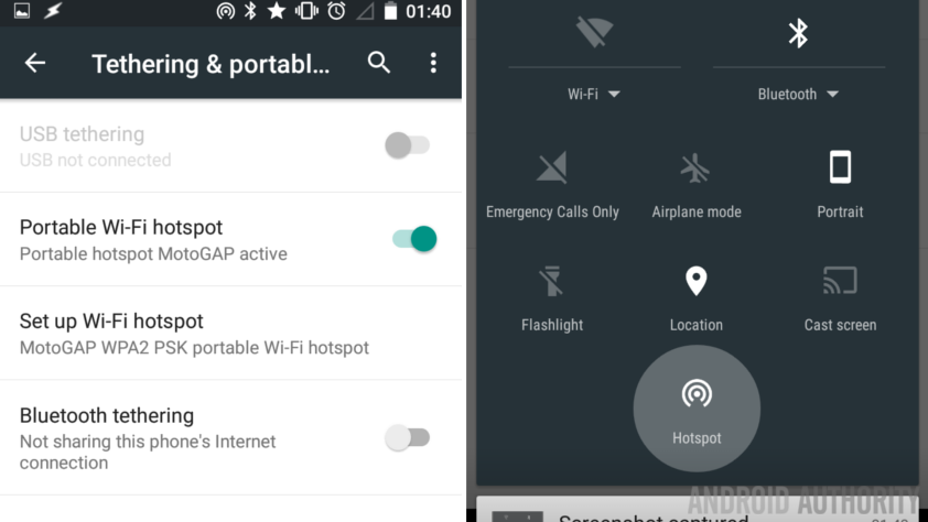 Android tether setting