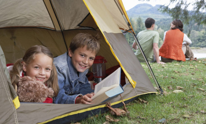 Camping outside with family