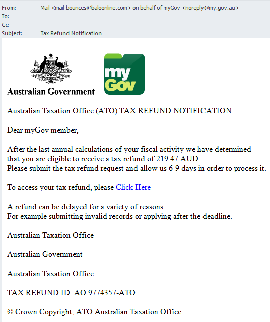 ATO phishing email - example