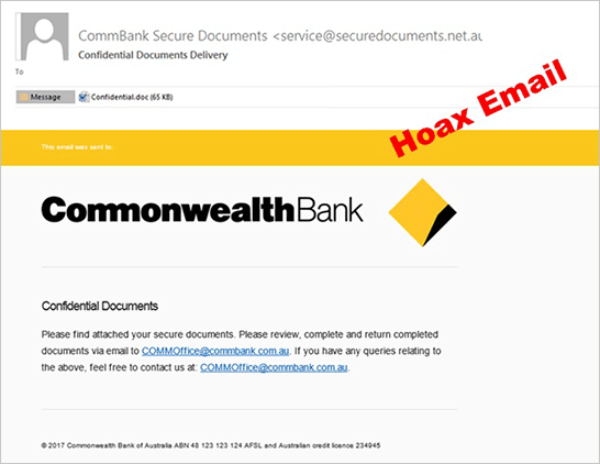Commonwealth Bank - Phishing Email Example