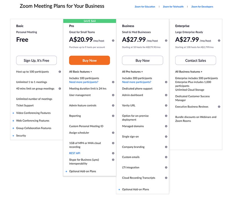 zoom business plan price