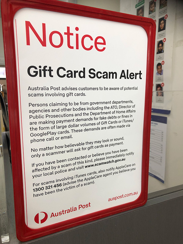 Austposts warning for gift card scam