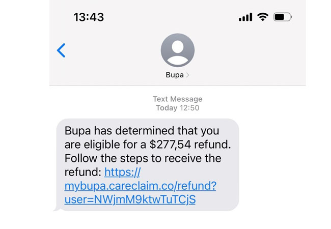 SMS phishing bupa